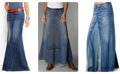 длинная юбка из старых джинсов