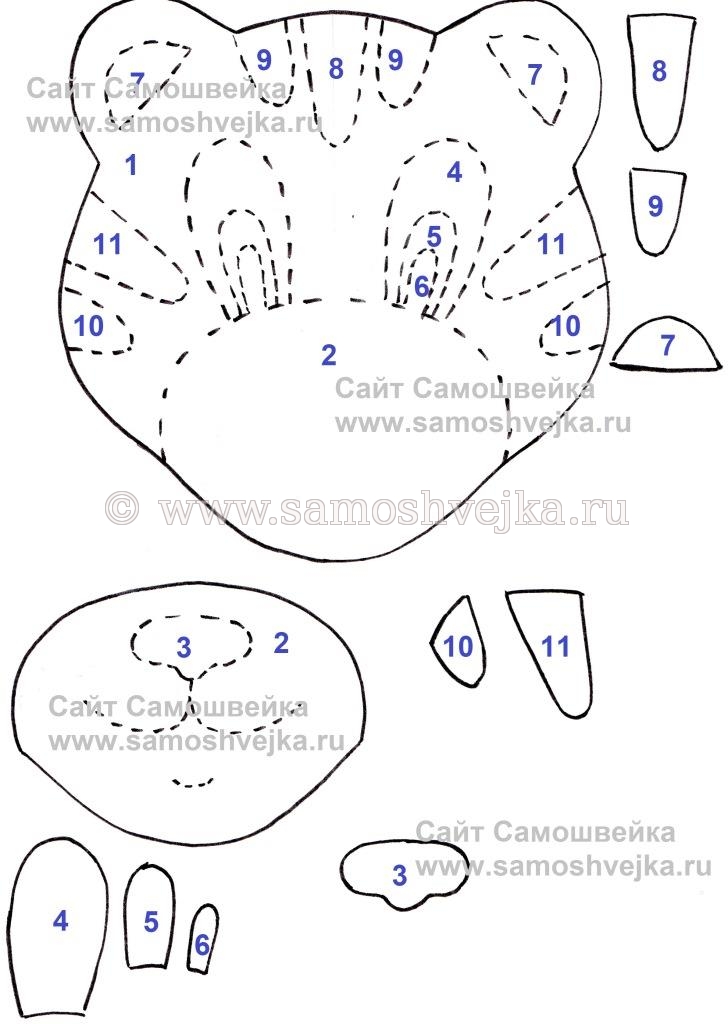 выкройка прихватки тигра