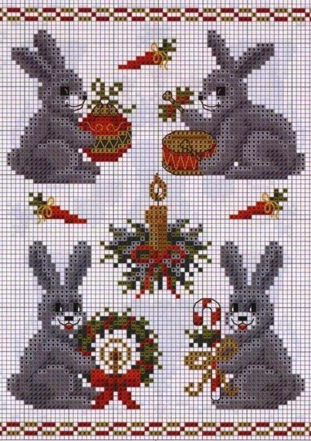 схема вышивки кроликов